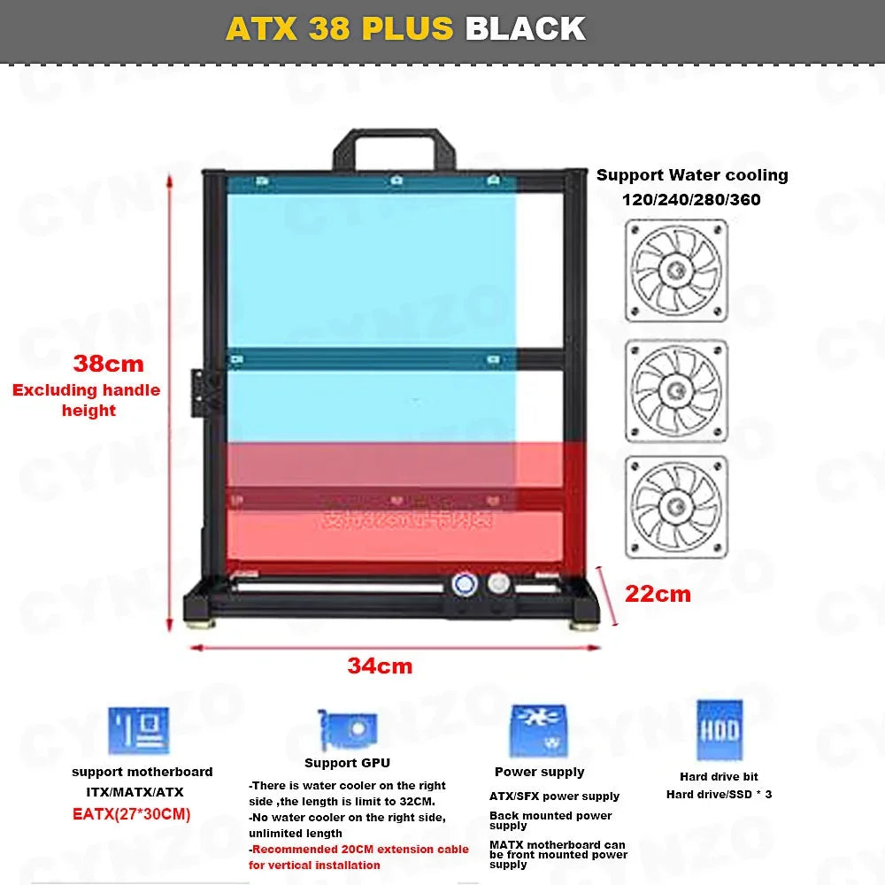 MOD Creative ITX MATX ATX Open PC Case Frame Rack,DIY Desktop EATX Gamers Cabinet Water Cooling Chassis Aluminum