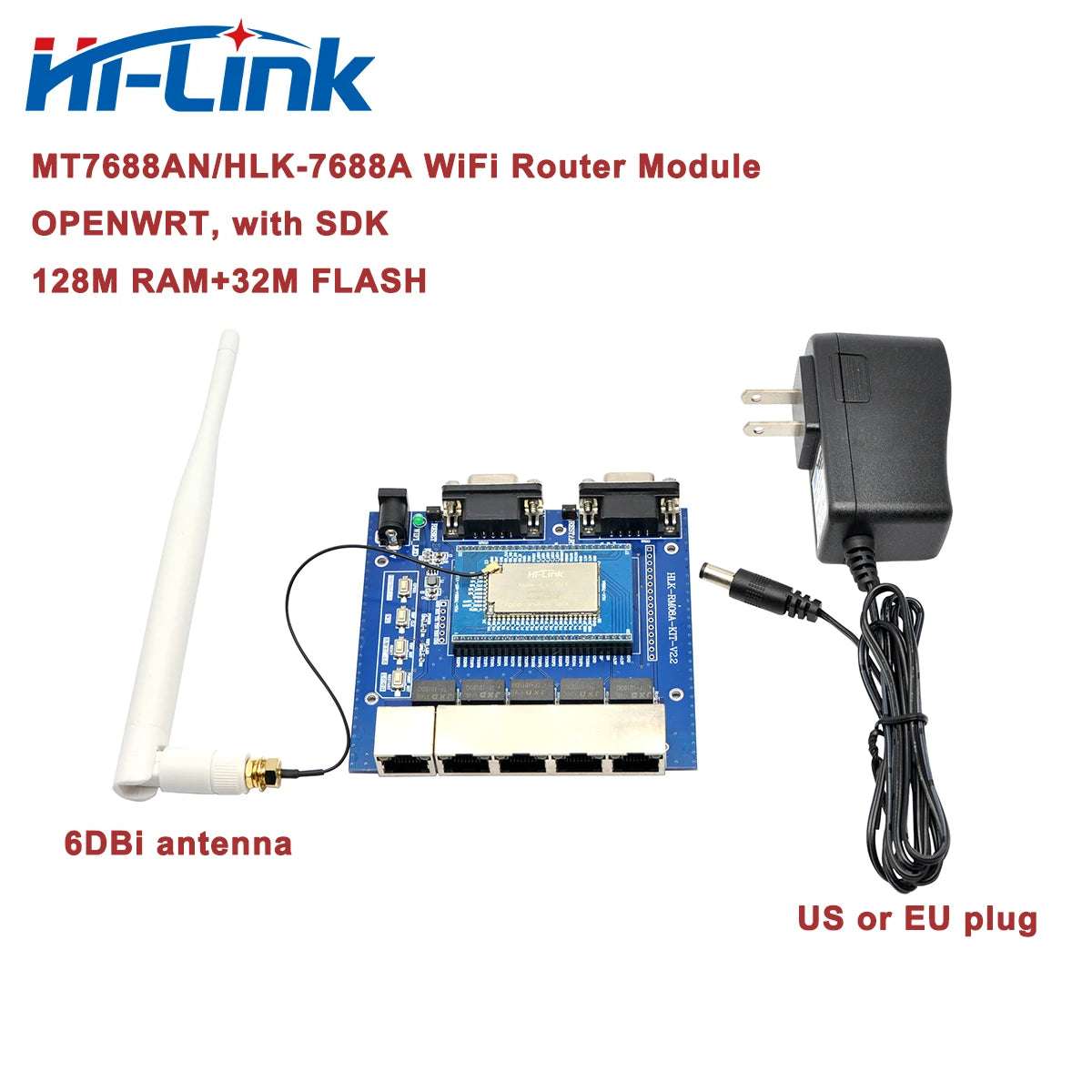 HiLink HLK-7688A MT7688AN Openwrt 150Mbps Wireless Router Module SDK Board with 128M RAM and 32M Flash
