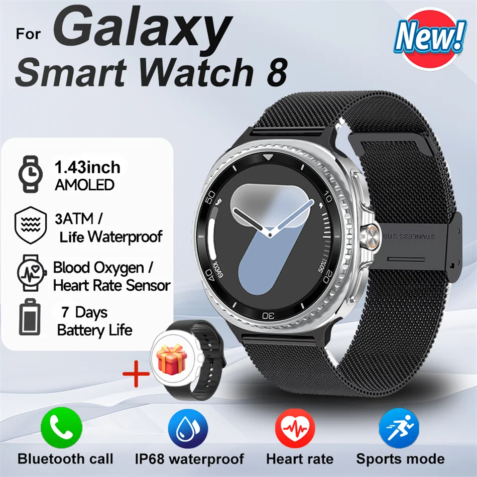 Watch8 Classic GPS Compass NFC Sports Smart Watch 1.43'' Amorel Rotating Dial BT Call 3ATM Waterproof Watch7 Upgraded Smartwatch