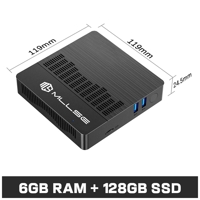 MLLSE Mini PC M2 Air Intel Gemini Lake N4000 Intel J3710 Windows 11 6GB RAM 128GB ROM Dual-Band WiFi Bluetooth USB Mini Computer
