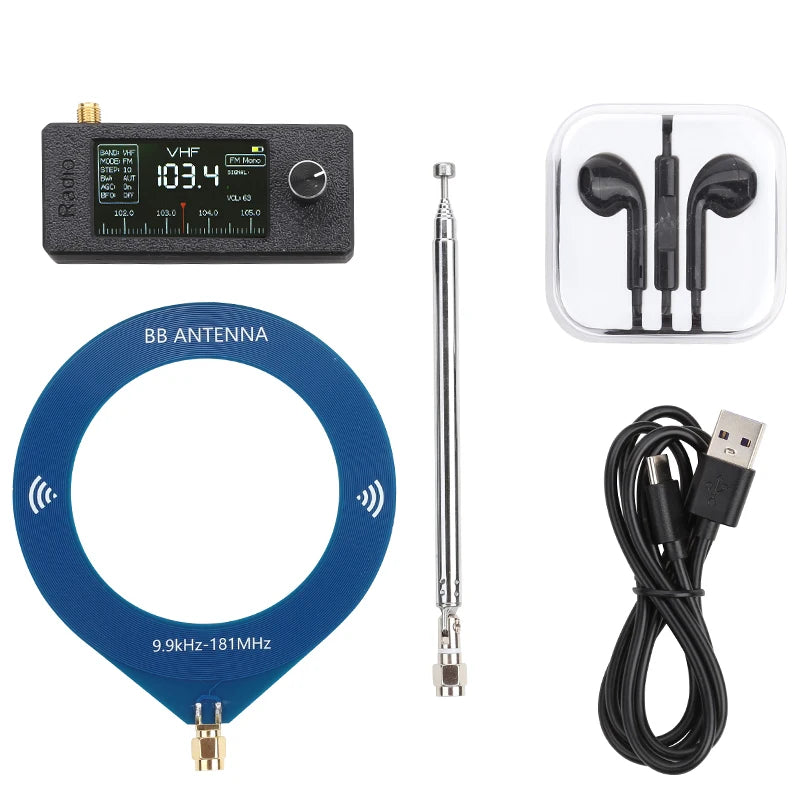 New V2 Version ATS-mini2 SI4732 0.5-108MHz Pocket SSB Mini Radio LSB USB AM FM All Band Radio Receiver ESP-32-S3 BB Antenna