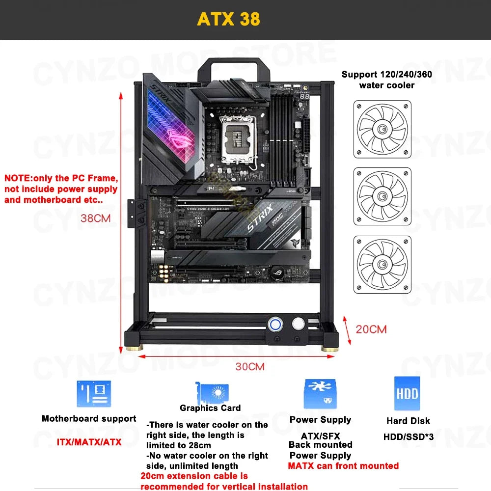 MOD Creative ITX MATX ATX Open PC Case Frame Rack,DIY Desktop EATX Gamers Cabinet Water Cooling Chassis Aluminum