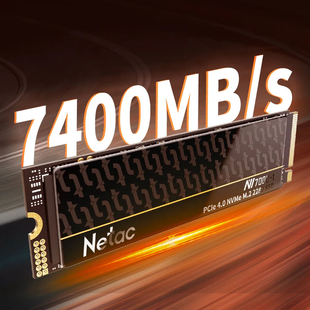 Netac solid-state drive with speed indicator on a dark background