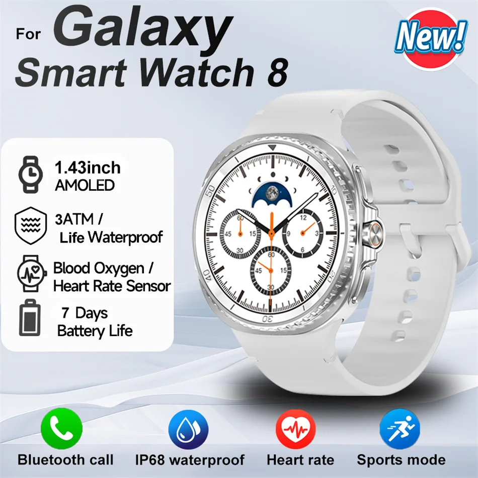 Watch8 Classic GPS Compass NFC Sports Smart Watch 1.43'' Amorel Rotating Dial BT Call 3ATM Waterproof Watch7 Upgraded Smartwatch