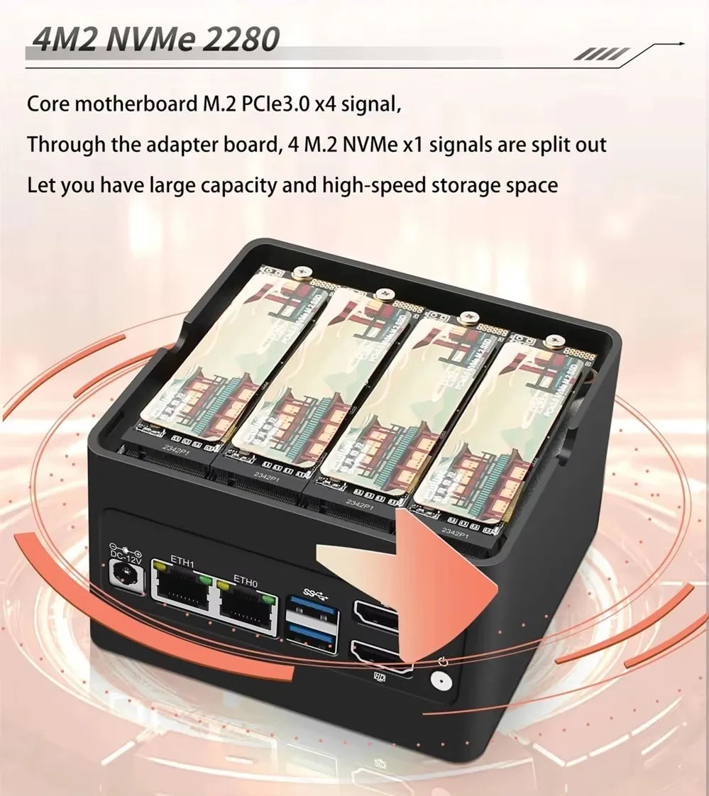 NAS Server 4xM.2 NVMe Board 2 x i226-V 2.5GbE LAN