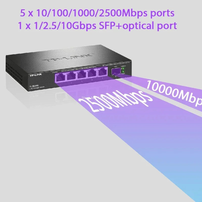TP-LINK 10G SFP 5-Port Gigabit 2.5Gbps Managed Internet Network Ethernet 2.5G RJ45 Switches 10 Gigabit Fibra English Language