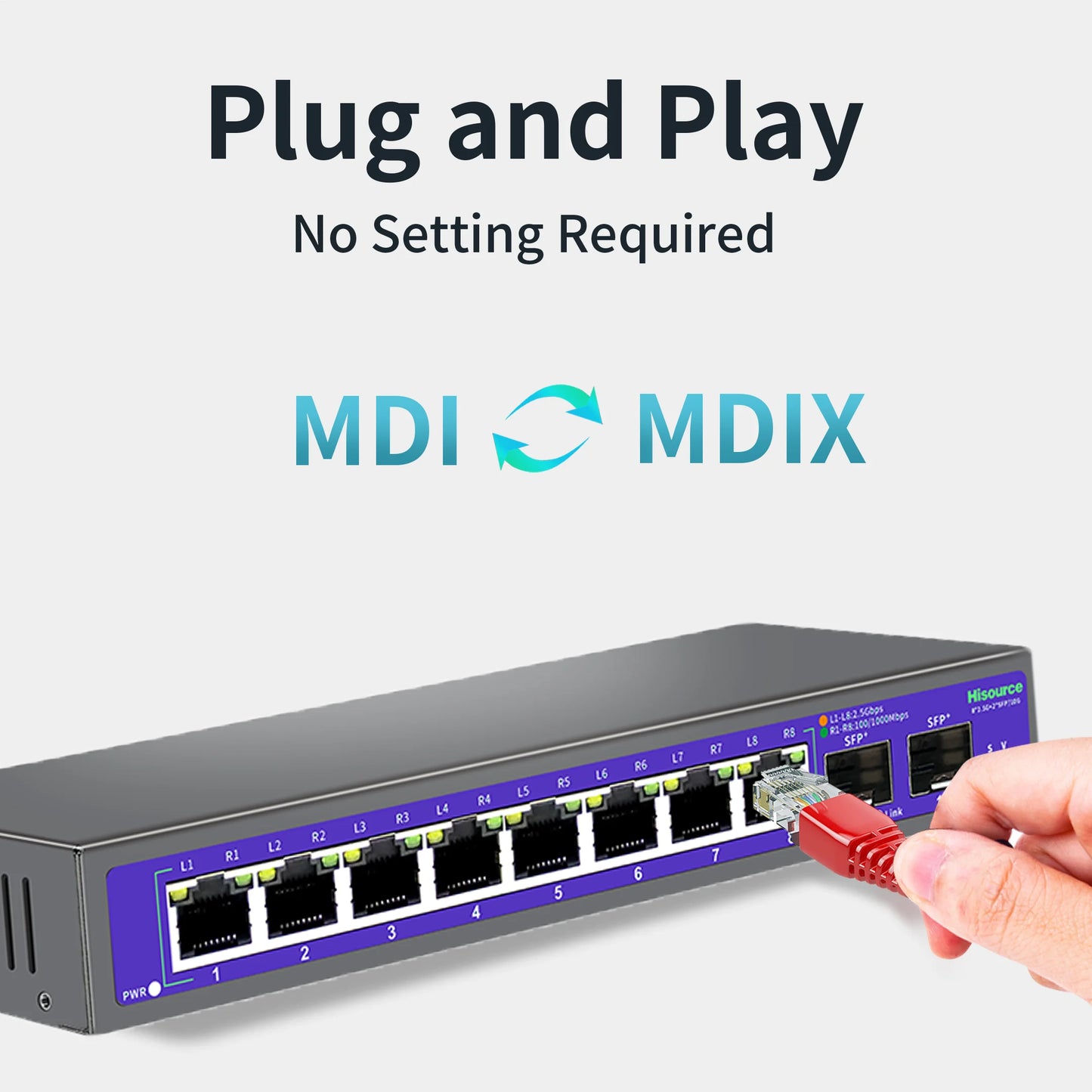 Hisource 2.5G None-POE Network Switch 5 8 Port Ethernet Switch with 2*10G SFP+ for IP Camera/NVR