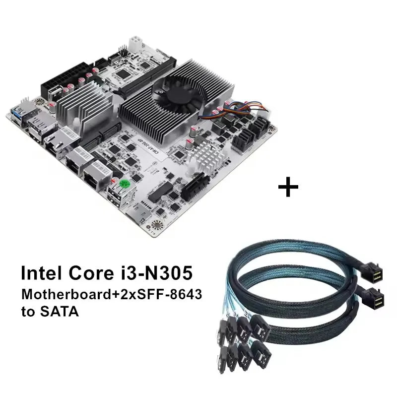NAS Motherboard Intel N150 N100 i3-N305 1*10G 2*2.5G LANs 2*NVMe 2*SFF-8643 to 8*SATA Firewall