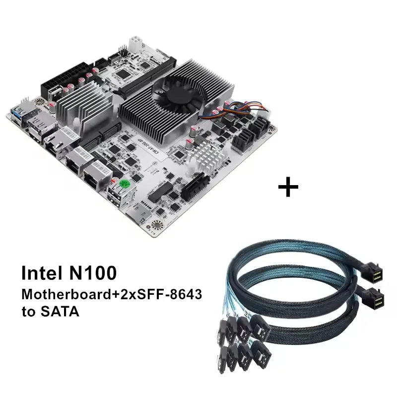 NAS Motherboard Intel N150 N100 i3-N305 1*10G 2*2.5G LANs 2*NVMe 2*SFF-8643 to 8*SATA Firewall