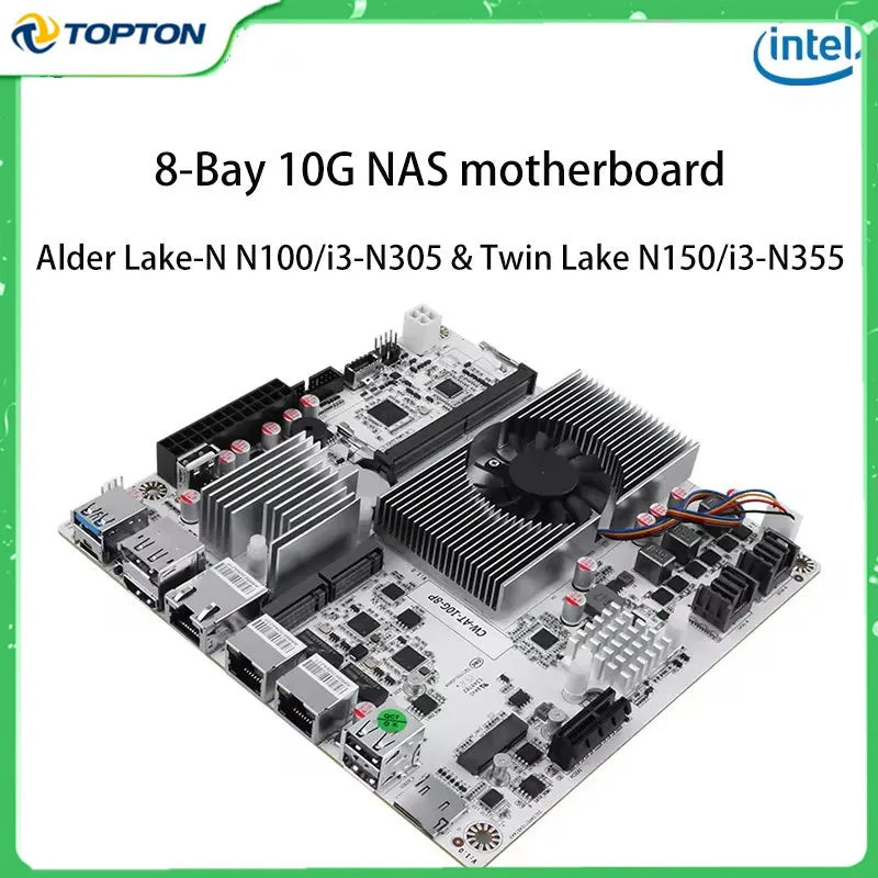 NAS Motherboard Intel N150 N100 i3-N305 1*10G 2*2.5G LANs 2*NVMe 2*SFF-8643 to 8*SATA Firewall