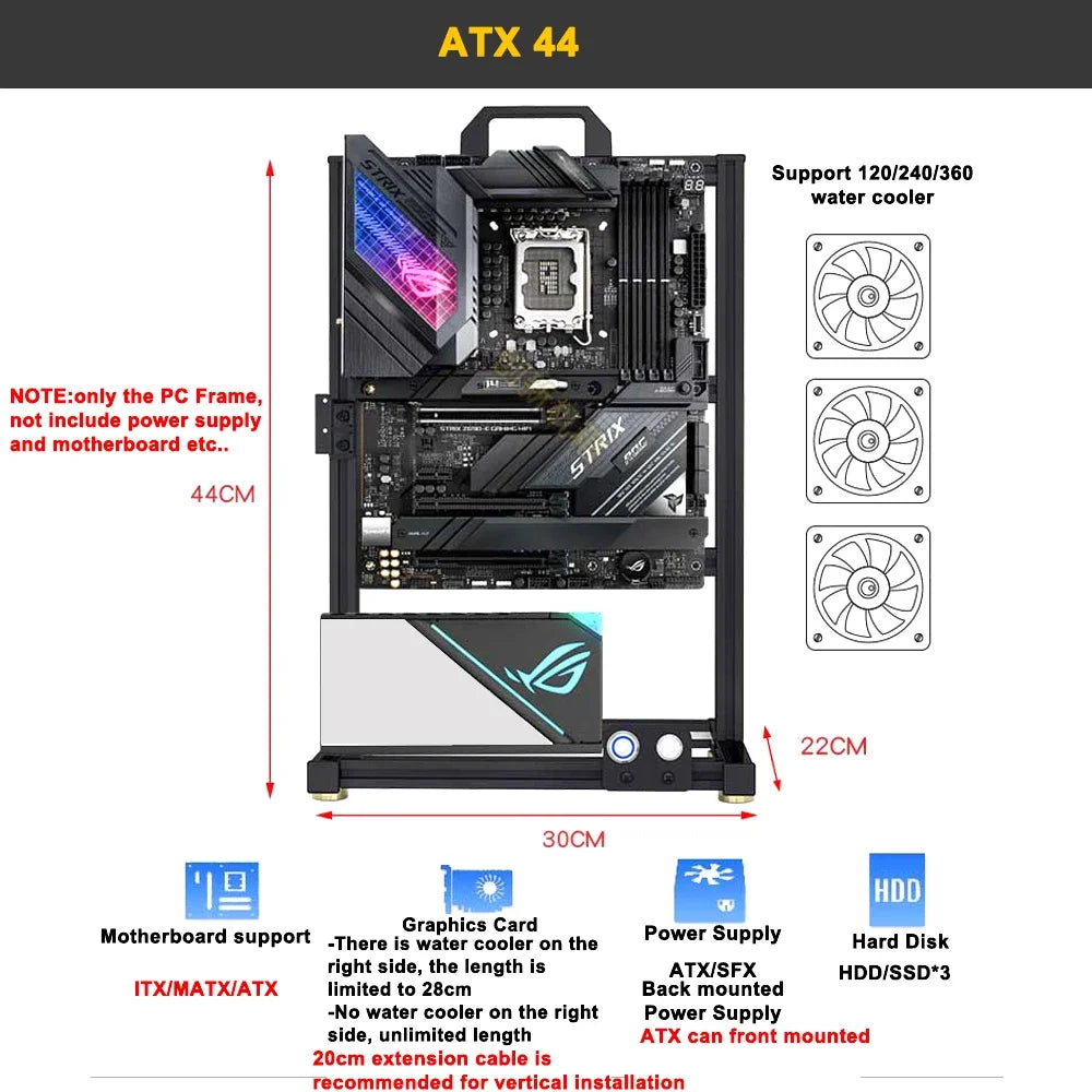 MOD Creative ITX MATX ATX Open PC Case Frame Rack,DIY Desktop EATX Gamers Cabinet Water Cooling Chassis Aluminum