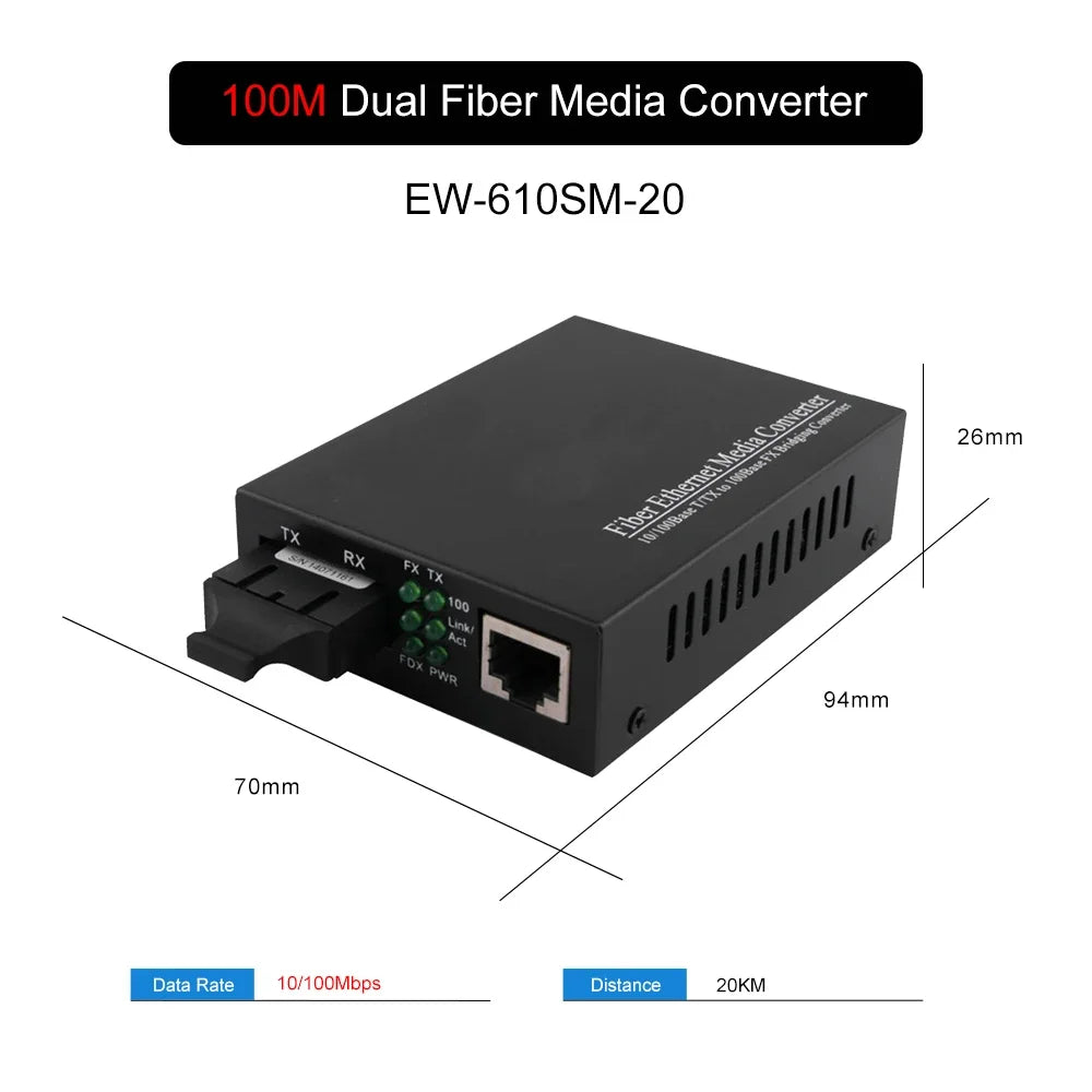 Gigabit Fiber Optical Media Converter Switch, Single Mode,Dual Fiber,UPC,APC,SC-Port to RJ45,Transceiver Kit,100 M,1000M