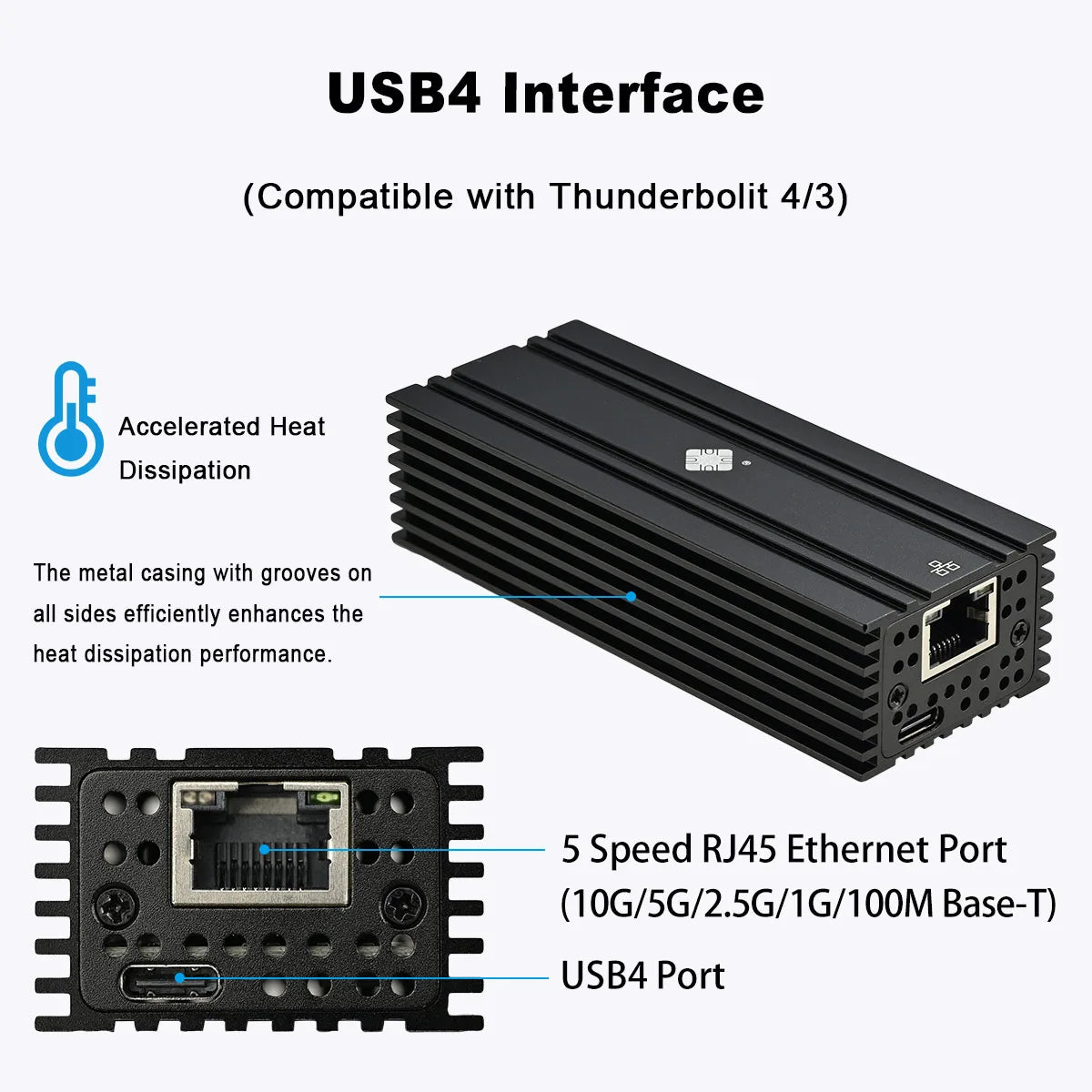 USB4 to 10Gb Ethernet Adapter Compatible with Thunderbolt 3/4 10G Single Port RJ45 10GBASE-T Ethernet Support Mac