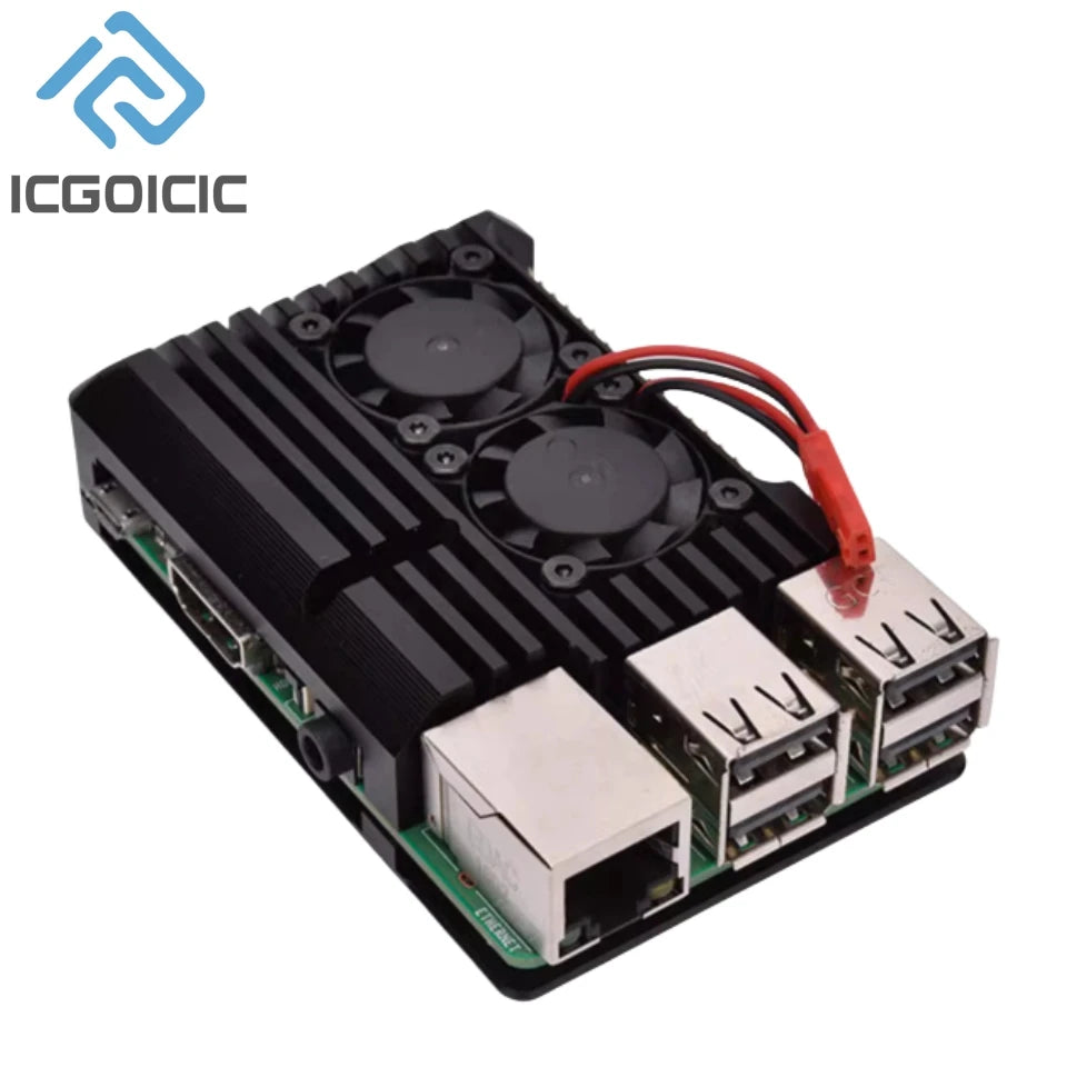 For Raspberry Pi 4 3 Model B 3B Plus Aluminum Case with Dual Cooling Fan Metal Shell Enclosure for RPI Raspberry Pi 4 3 Model