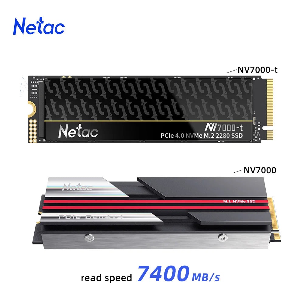 Netac NV7000-t SSD with read speed 7400 MB/s on a white background