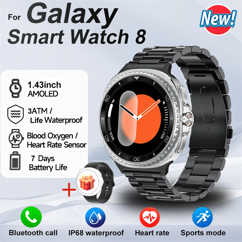 Watch8 Classic GPS Compass NFC Sports Smart Watch 1.43'' Amorel Rotating Dial BT Call 3ATM Waterproof Watch7 Upgraded Smartwatch