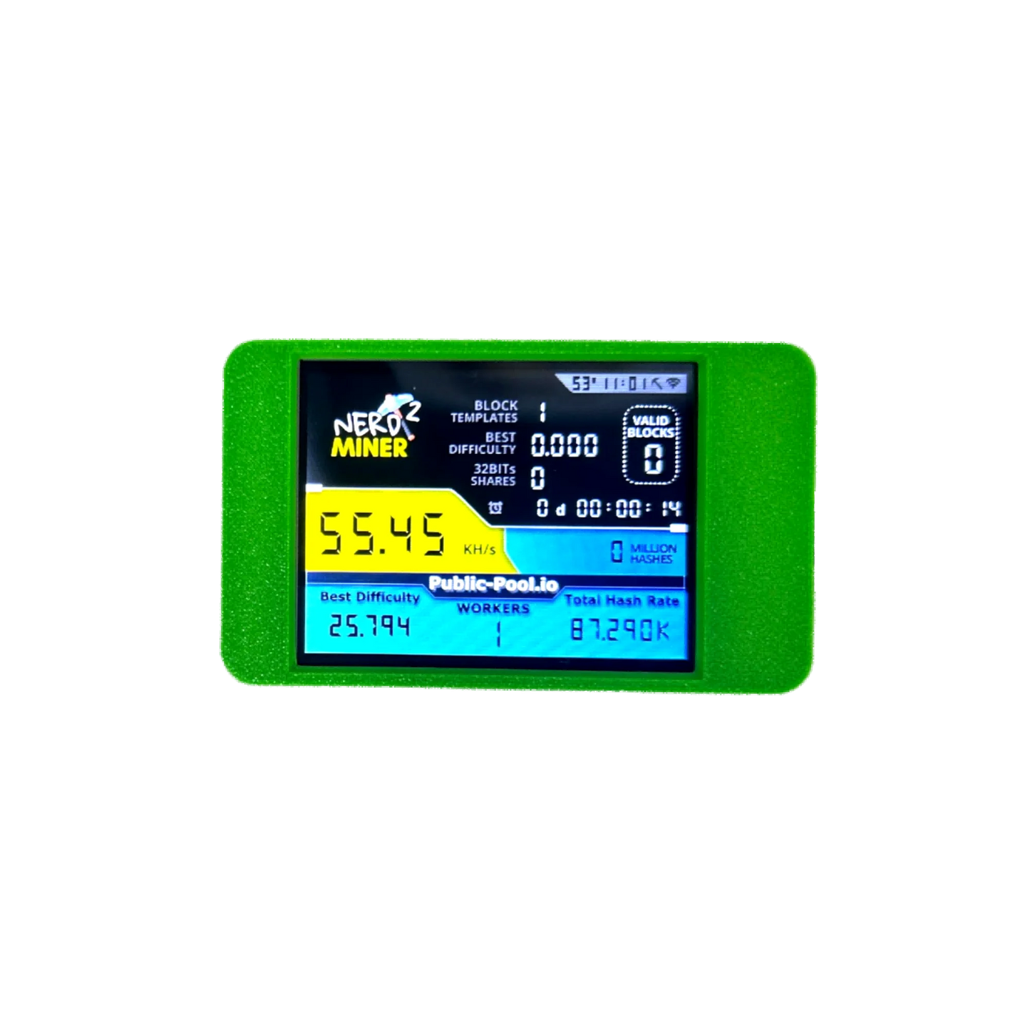 NerdMiner V2 Hashrate, Smart Display, Crypto Solo, Lottery, Nerd Miner, Bitcoin Miner ESP32-2432S028R, 54 k/S, 2.8 inch