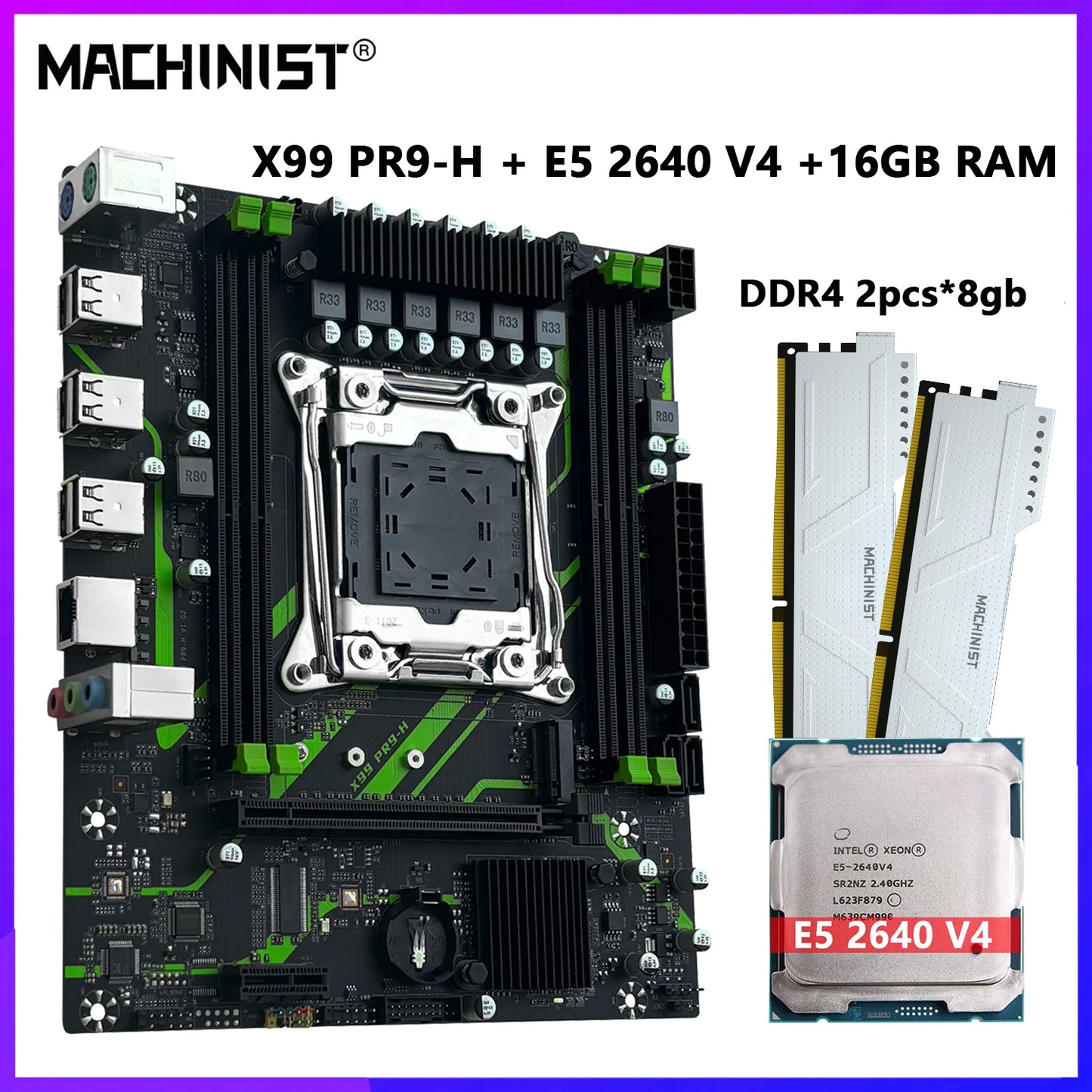 MACHINIST X99 PR9-H Motherboard optional Xeon E5 2640 V4 LGA 2011-3 CPU Kit Set 16GB DDR4 ECC Memory RAM NVME M.2