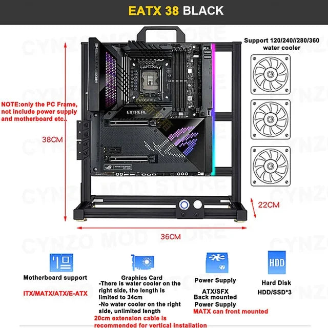 MOD Creative ITX MATX ATX Open PC Case Frame Rack,DIY Desktop EATX Gamers Cabinet Water Cooling Chassis Aluminum