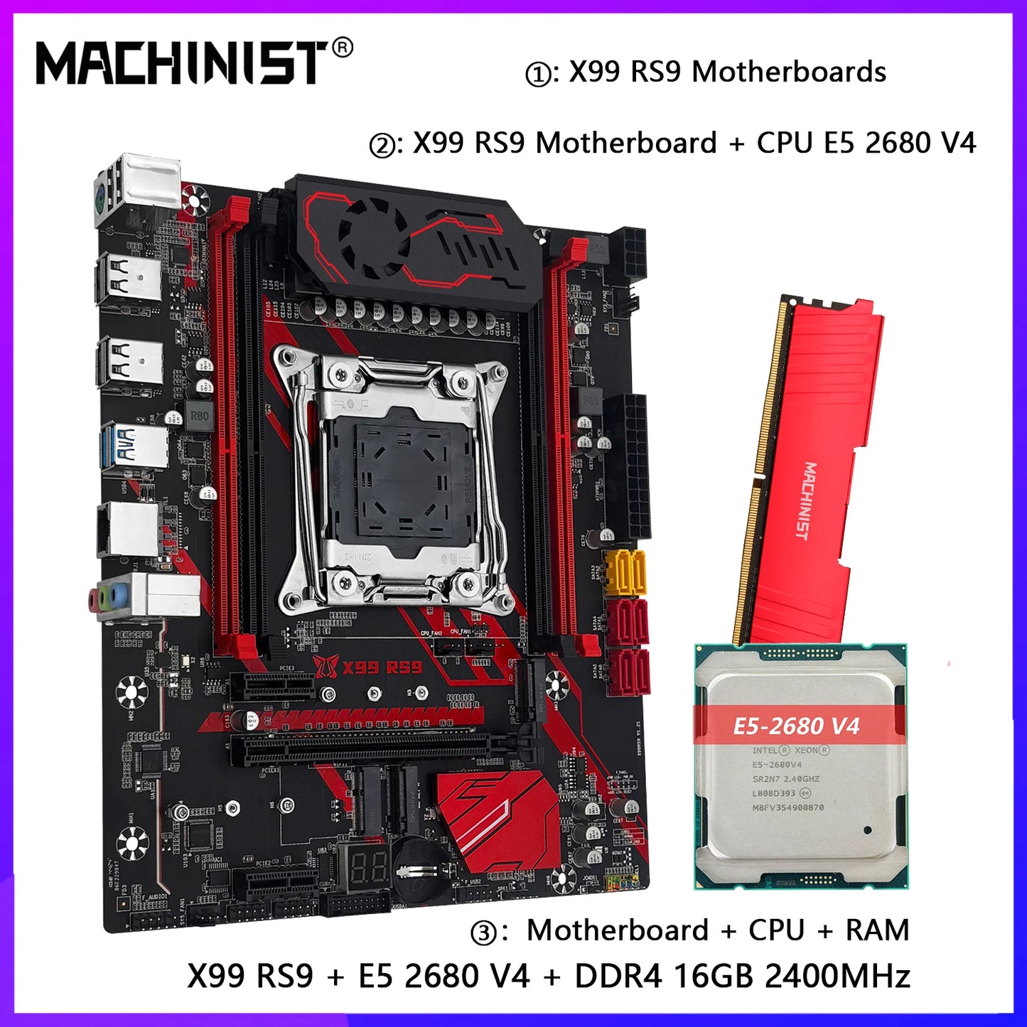 MACHINIST X99 RS9 Motherboard optional LGA 2011-3 Xeon E5 2680 V4 CPU Processor Kit And DDR4 16GB 2400MHz ECC Memory Set USB3.0