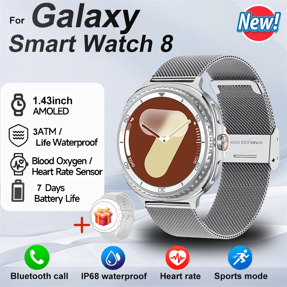Watch8 Classic GPS Compass NFC Sports Smart Watch 1.43'' Amorel Rotating Dial BT Call 3ATM Waterproof Watch7 Upgraded Smartwatch