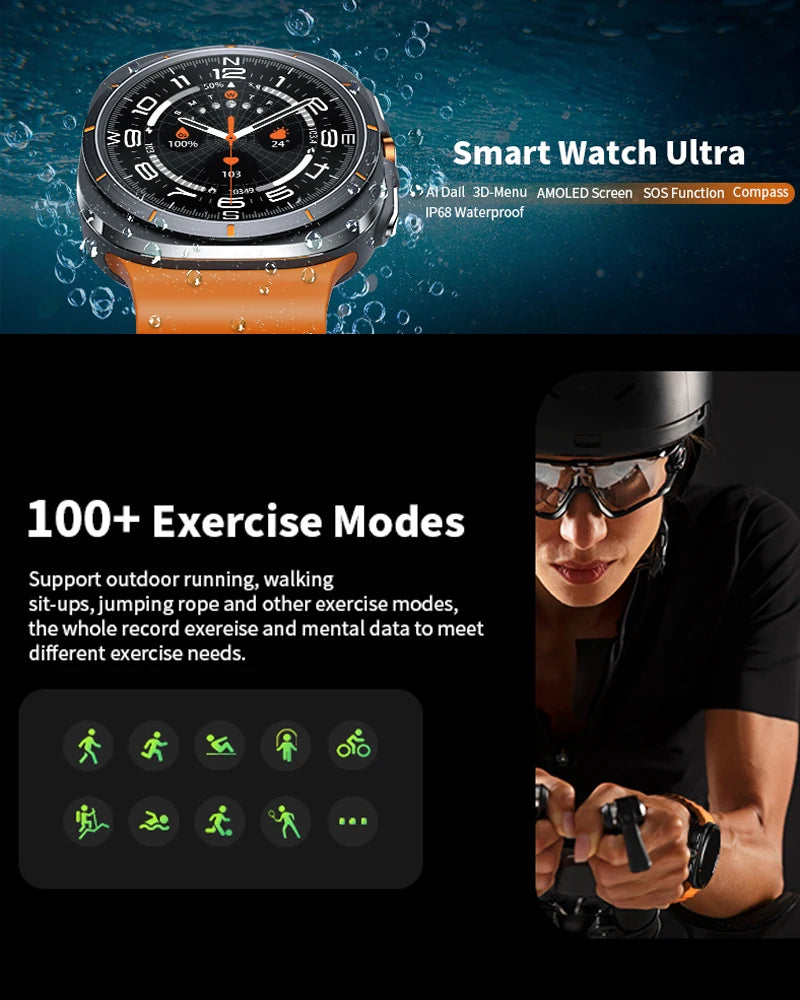 New Watch 7 Ultra Smart Watch Men HD AMOLED Screen GPS Motion Trajectory Heart Rate Bluetooth Call 1.52" SmartWatch IP68