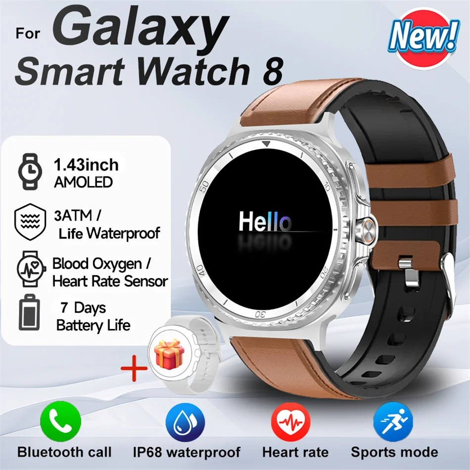 Watch8 Classic GPS Compass NFC Sports Smart Watch 1.43'' Amorel Rotating Dial BT Call 3ATM Waterproof Watch7 Upgraded Smartwatch