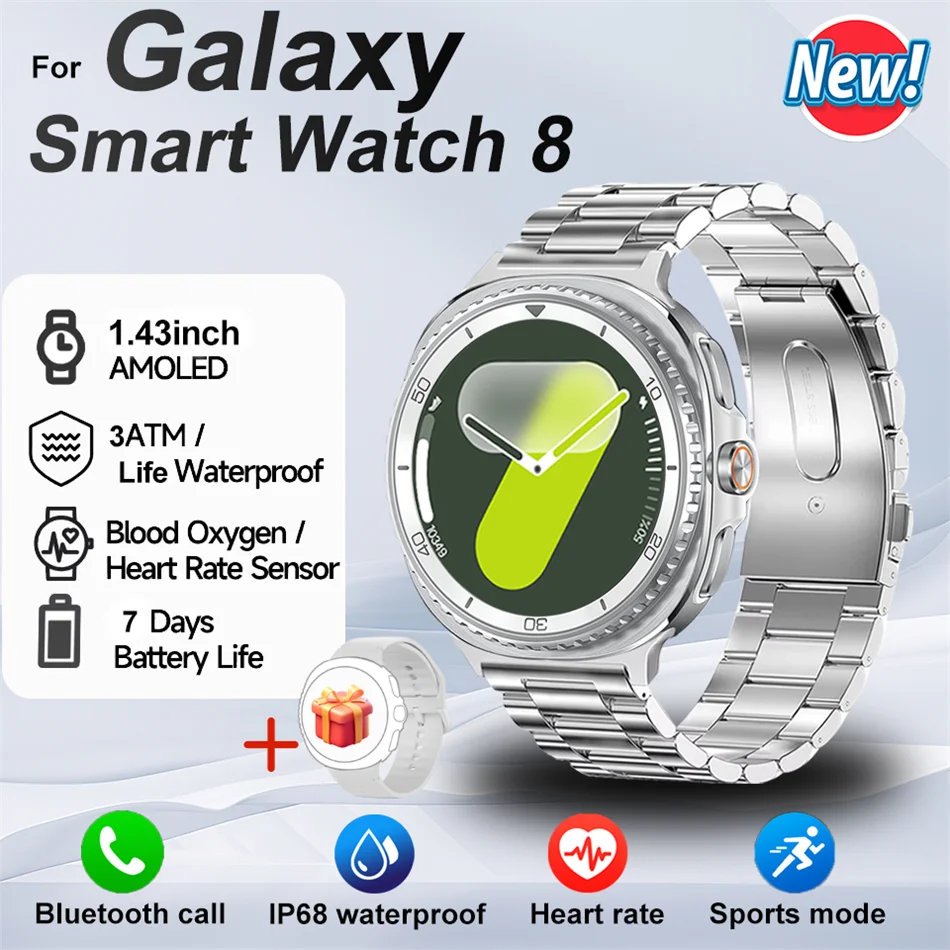 Watch8 Classic GPS Compass NFC Sports Smart Watch 1.43'' Amorel Rotating Dial BT Call 3ATM Waterproof Watch7 Upgraded Smartwatch