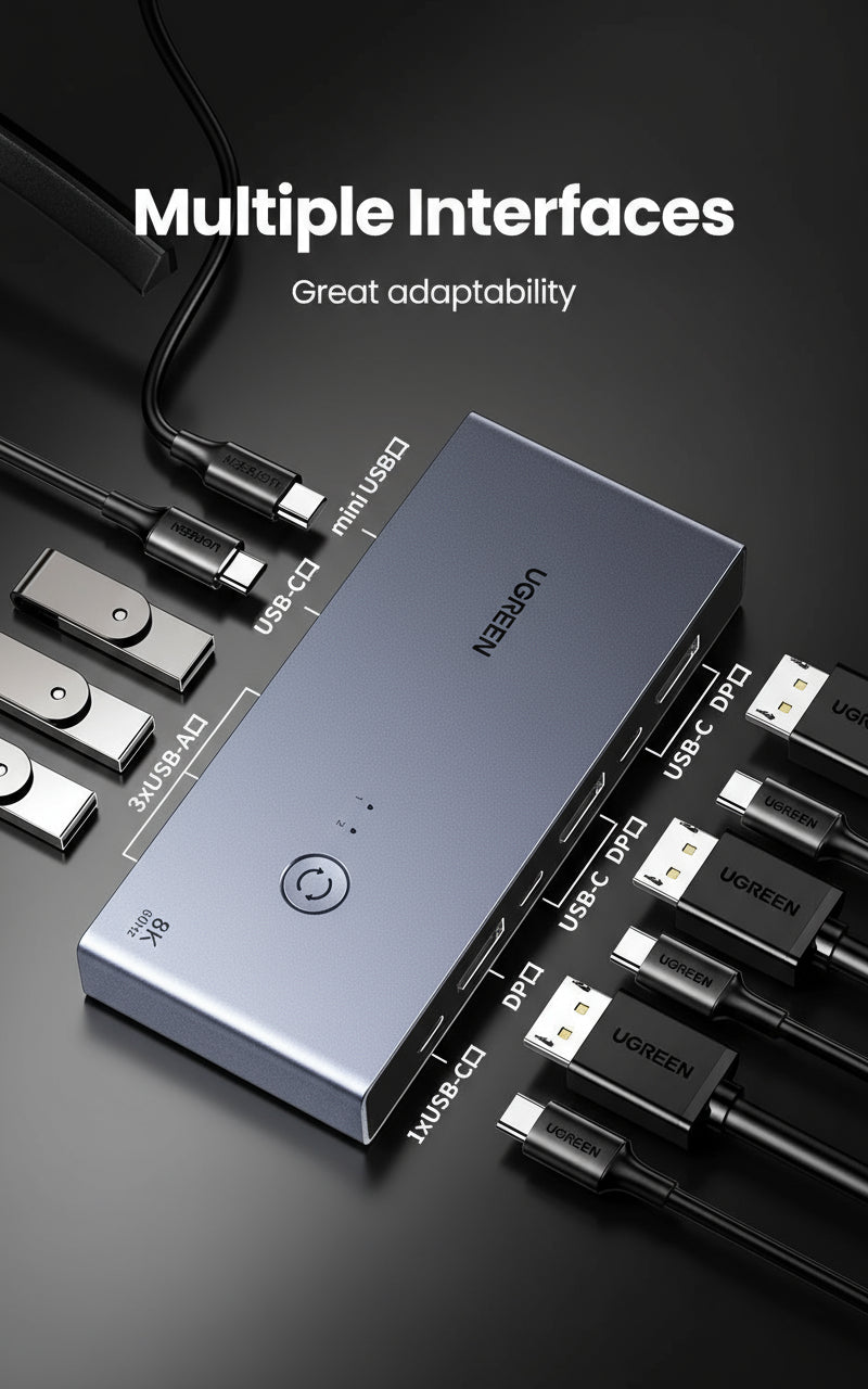 KVM UGREEN Switch DP 1.4 8K 60Hz KVM Para 2 PCs Compartilhamento disponível em TokenPI Store