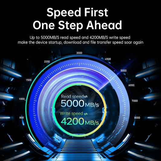 Technological display with speed metrics and text on a dark background