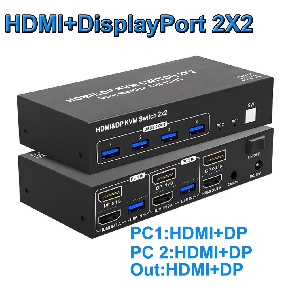 KVM Switch Monitor Duplo KVM Switch 2 Em 2 Saídas 4K 60Hz USB 3.0 disponível em TokenPI Store