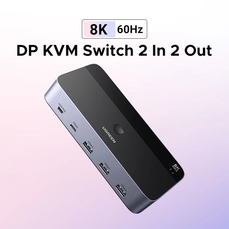KVM UGREEN Switch DP 1.4 8K 60Hz KVM Para 2 PCs Compartilhamento disponível em TokenPI Store