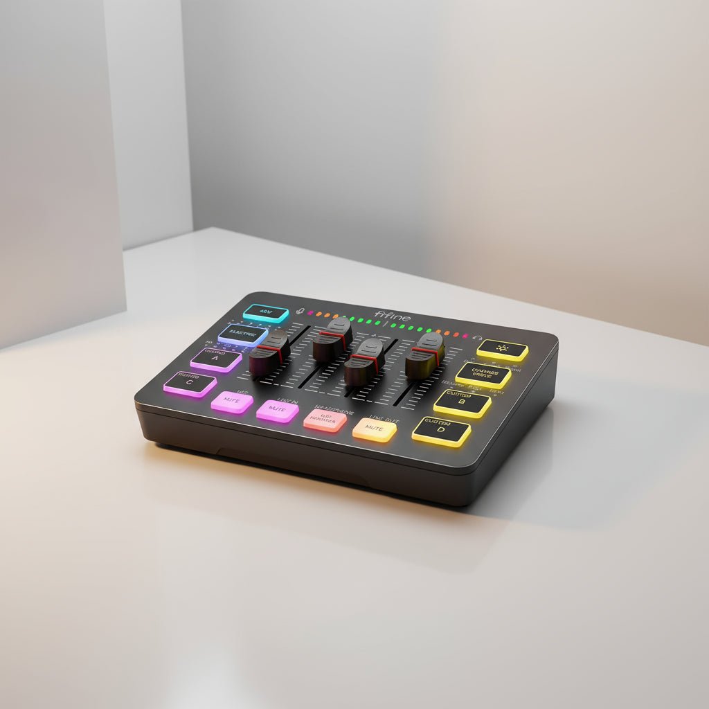 Audio Mixer FIFINE Mixer de Áudio para Jogos SC3 com 4 Canais RGB disponível em TokenPI Store