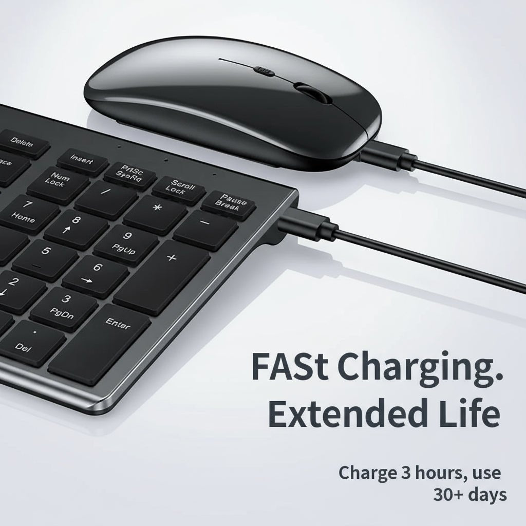 Mouse & Keyboard Kit Teclado + Mouse Sem Fio JOMAA | Bluetooth + USB | 1600 DPI | Ergonômico & Multimídia em TokenPI Store