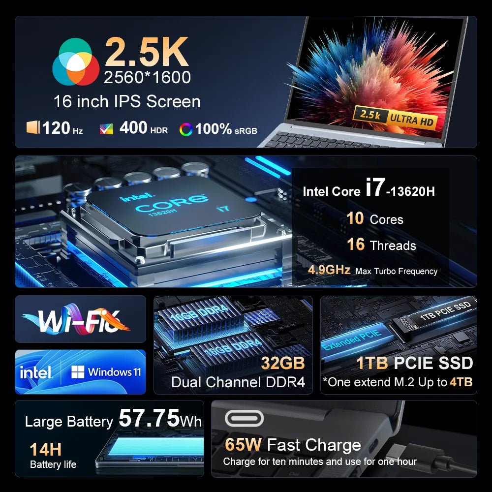 Laptop Laptop 17” i7-13620H – 16GB RAM | 1TB SSD | 120 Hz | Teclado Retroiluminado | Windows 11 Pro em TokenPI Store