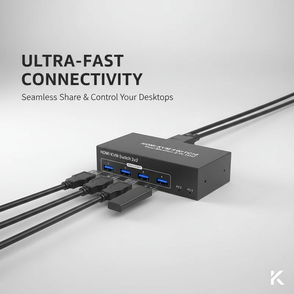 KVM Switch Monitor Duplo KVM Switch 2 Em 2 Saídas 4K 60Hz USB 3.0 disponível em TokenPI Store