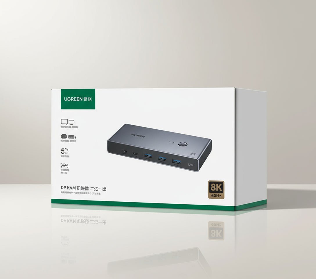 KVM UGREEN Switch DP 1.4 8K 60Hz KVM Para 2 PCs Compartilhamento disponível em TokenPI Store