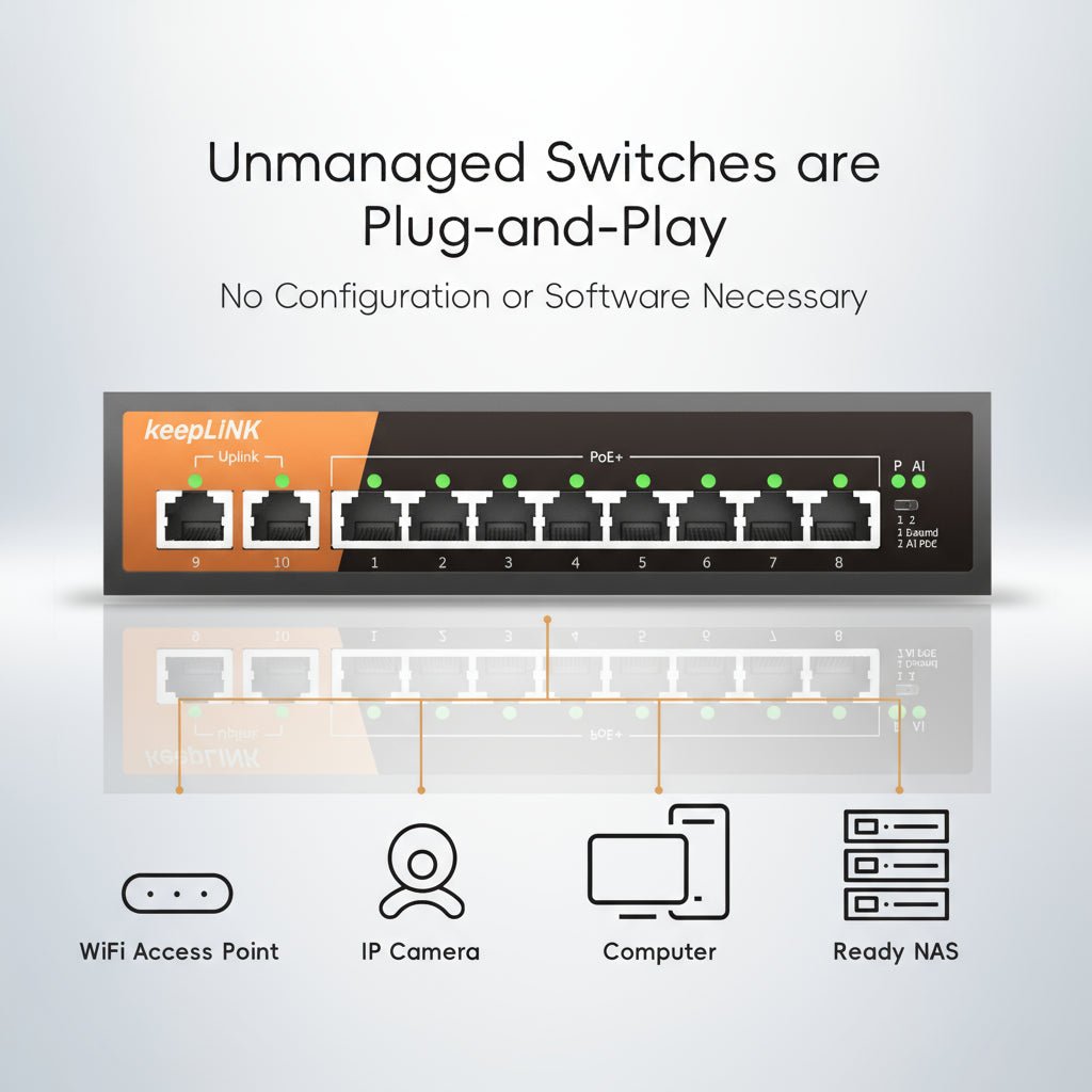 Switch KeepLiNK Switch Gigabit 10 Portas PoE Uplink Premium disponível em TokenPI Store