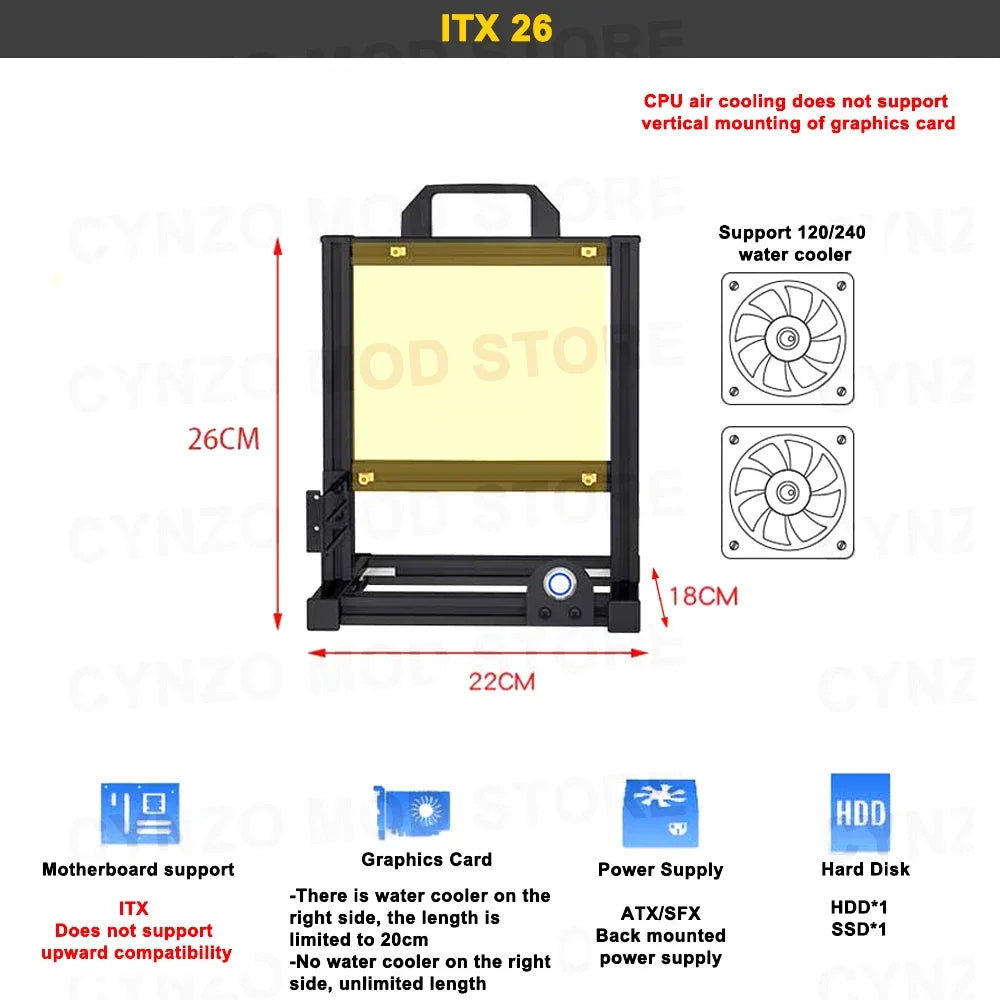 MOD Creative ITX MATX ATX Open PC Case Frame Rack,DIY Desktop EATX Gamers Cabinet Water Cooling Chassis Aluminum