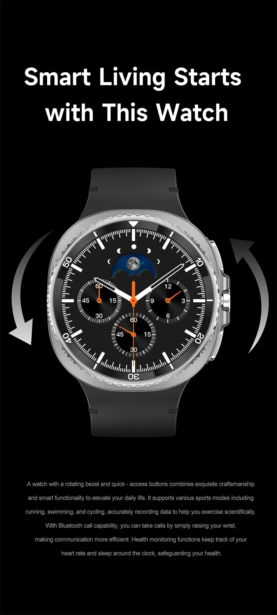 Watch8 Classic GPS Compass NFC Sports Smart Watch 1.43'' Amorel Rotating Dial BT Call 3ATM Waterproof Watch7 Upgraded Smartwatch