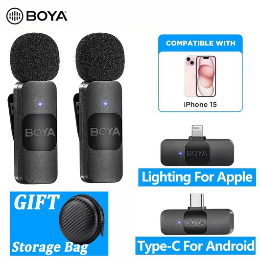 BOYA BY-V Professional Wireless Lavalier Mini Microphone for iPhone iPad Android Live Broadcast Gaming Recording Interview Vlog