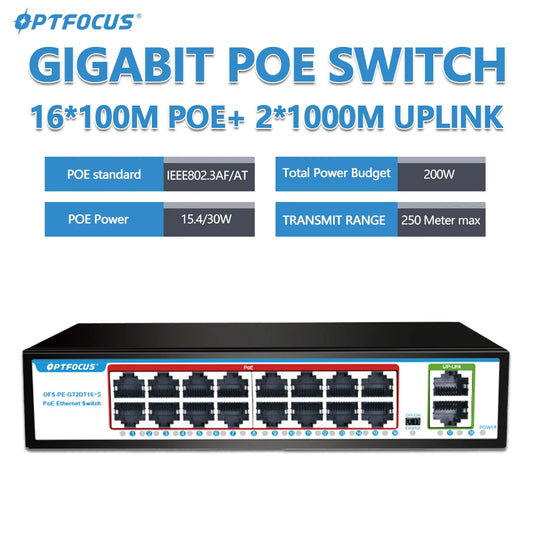 OPTFOCUS 1000M GIGABIT POE Switch 16 Ports
