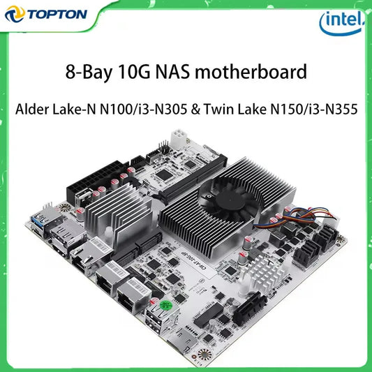 NAS Motherboard Intel N150 N100 i3-N305 1*10G 2*2.5G LANs 2*NVMe 2*SFF-8643 to 8*SATA Firewall