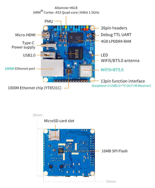 Orange Pi Zero 3 4GB RAM DDR4 Allwinner H618 WiFi Bluetooth