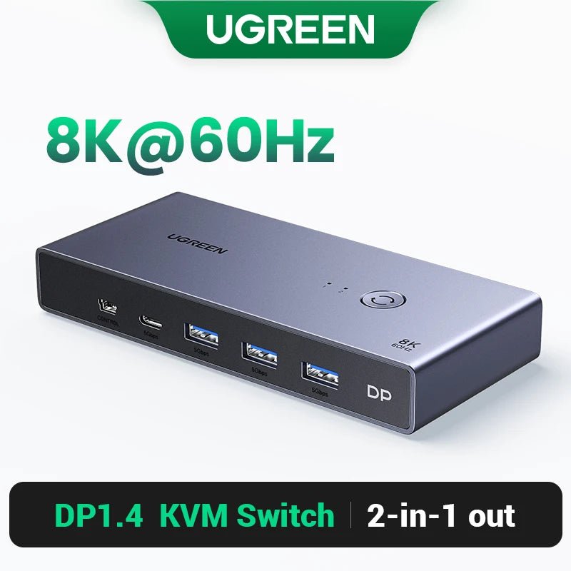 KVM UGREEN Switch DP 1.4 8K 60Hz KVM Para 2 PCs Compartilhamento disponível em TokenPI Store