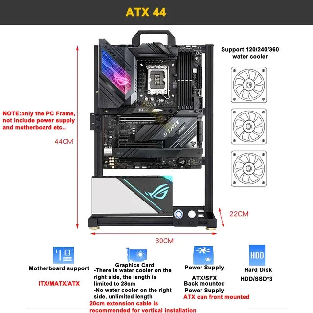 MOD Creative ITX MATX ATX Open PC Case Frame Rack,DIY Desktop EATX Gamers Cabinet Water Cooling Chassis Aluminum