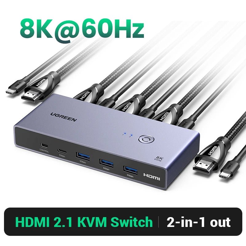 UGREEN HDMI KVM Switch USB C 2 PCs 8K 60Hz Para Escritório disponível em TokenPI Store