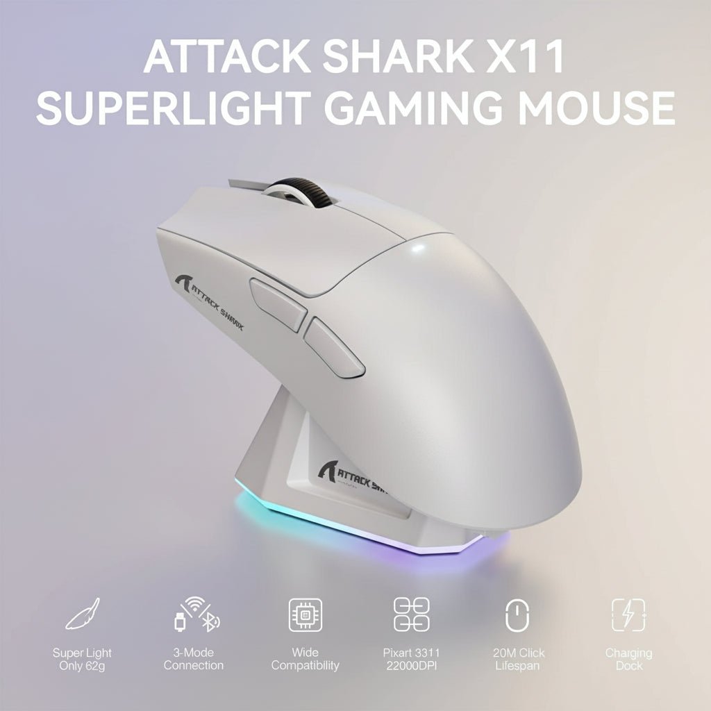 Mouse Mouse Attack Shark X11: leve, sem fio e iluminação RGB 22K DPI em TokenPI Store