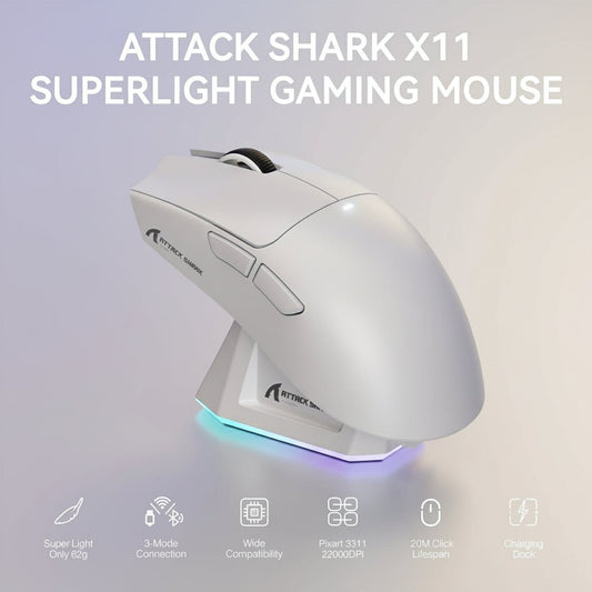 Mouse Mouse Attack Shark X11: leve, sem fio e iluminação RGB 22K DPI em TokenPI Store