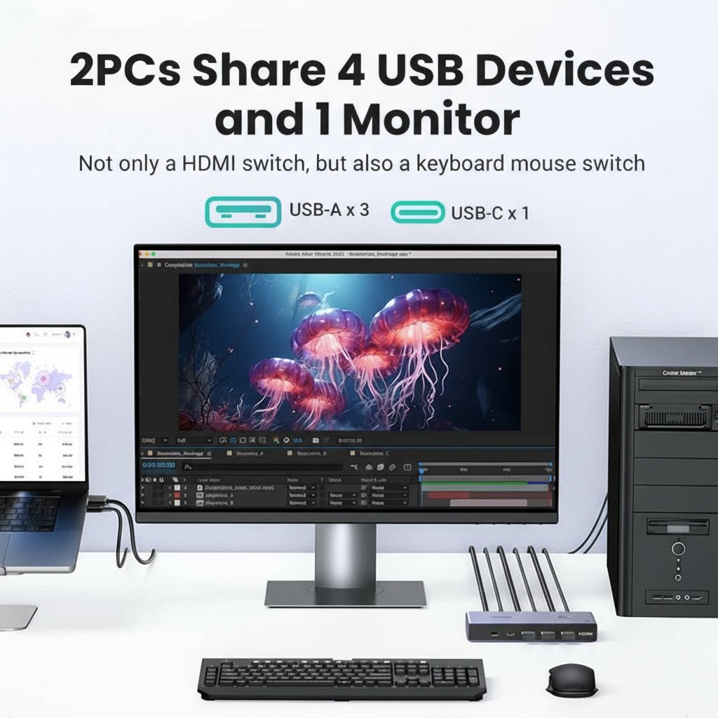 UGREEN HDMI KVM Switch USB C 2 PCs 8K 60Hz Para Escritório disponível em TokenPI Store
